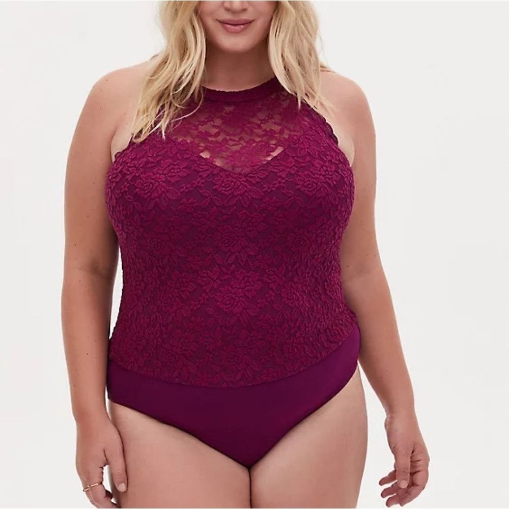 Torrid Coquette Romantic Goth 0x Berry Lacy High Neck Bodysuit Lingerie Insipred - Picture 2 of 8